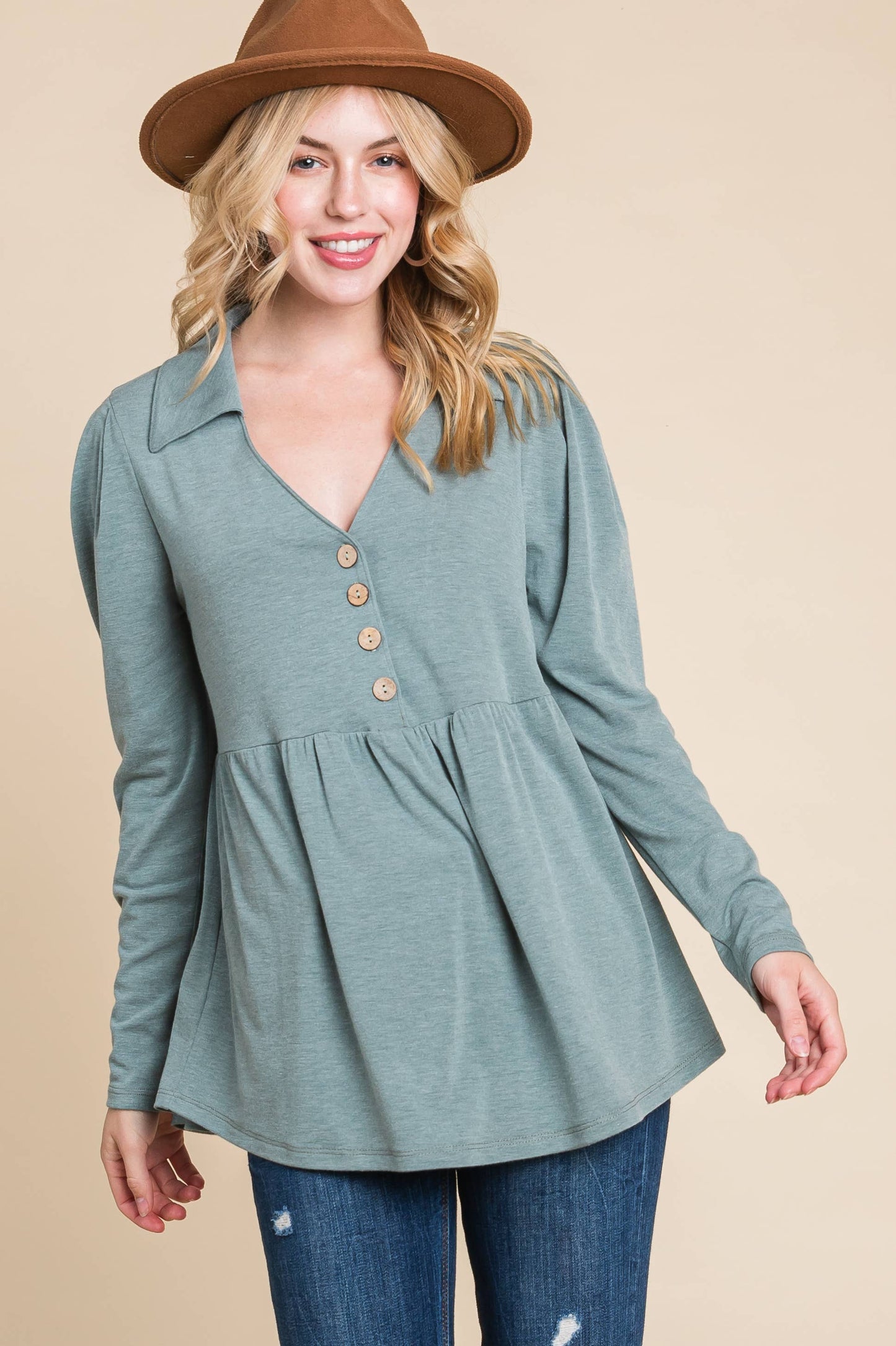 Sage Button Up Babydoll Tunic