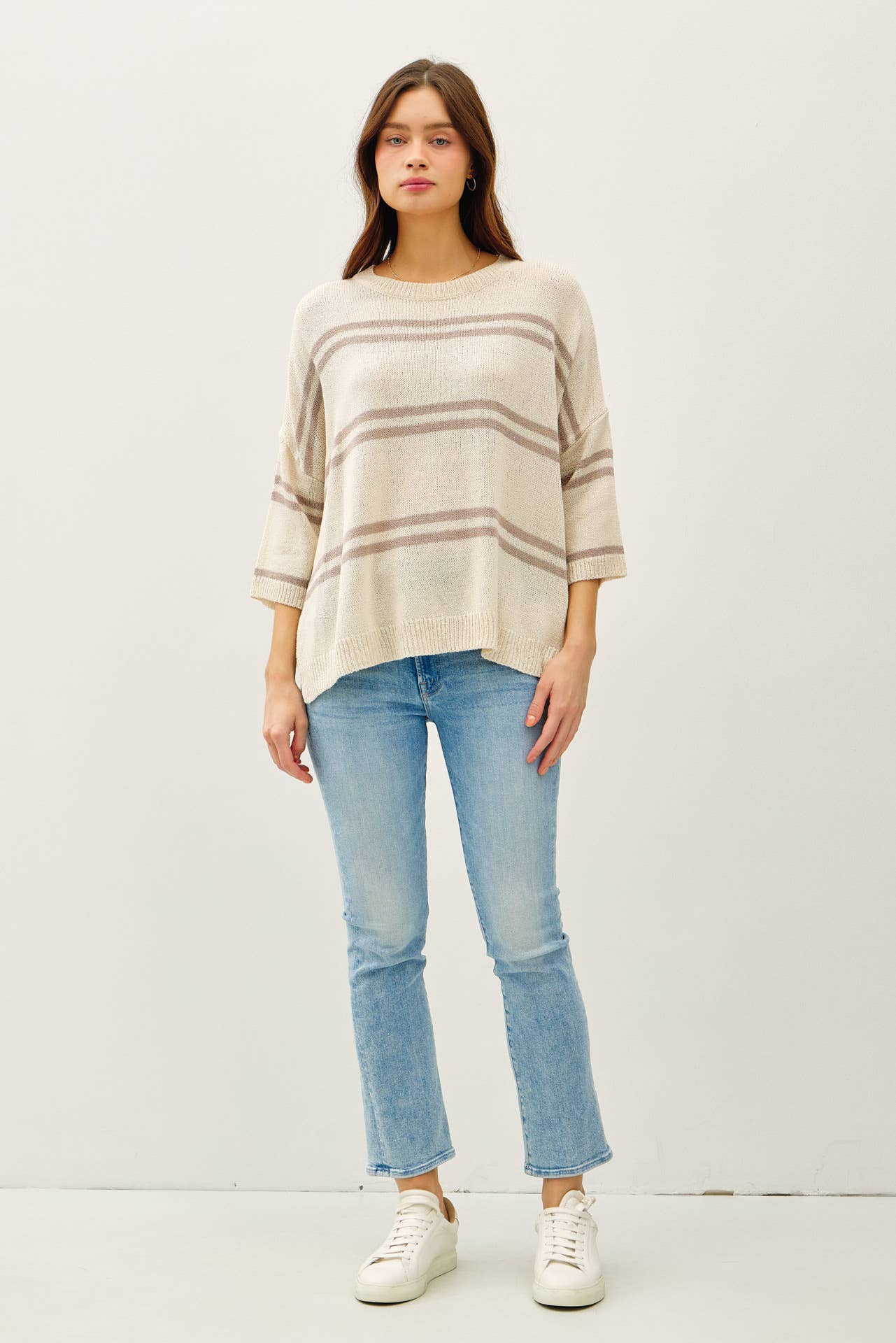 Pewter Drop Shoulder Striped Sweater
