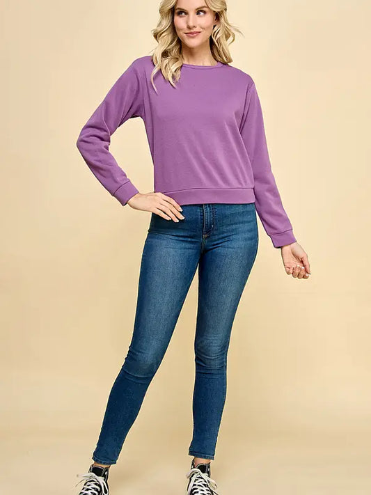 Purple Crew Neck Basic Sweatshirt