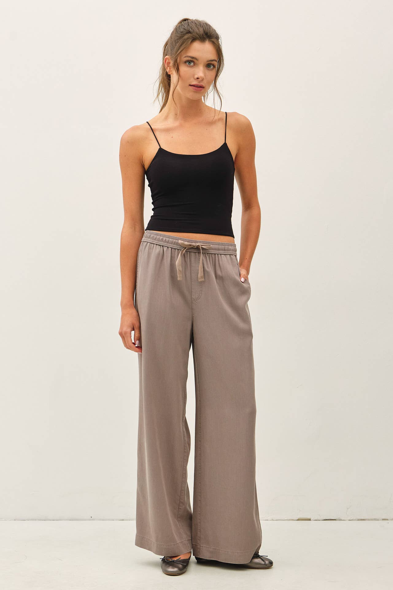 EARTH GREY TENCEL WIDE LEG PANTS