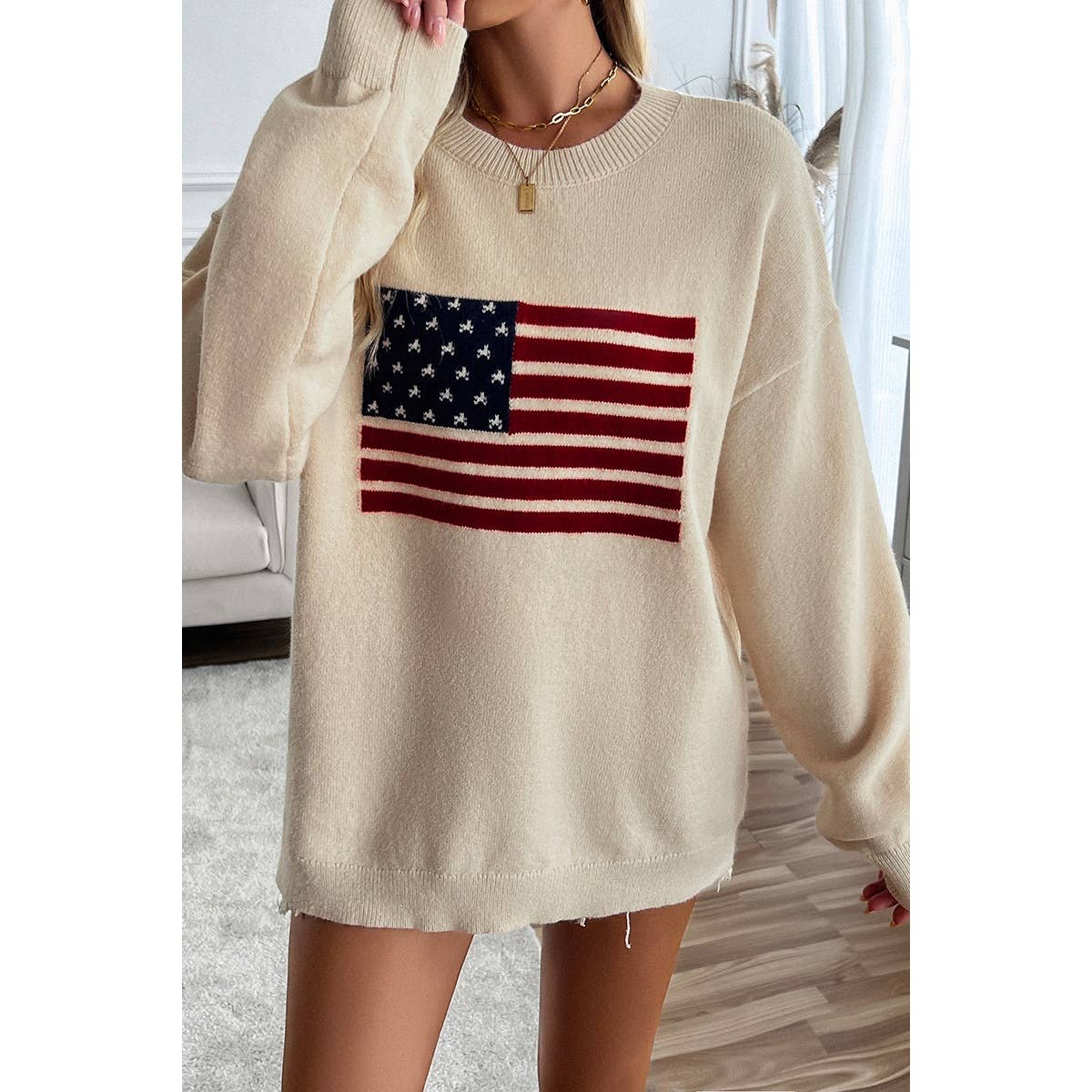Beige USA Knit Loose Fit Sweater