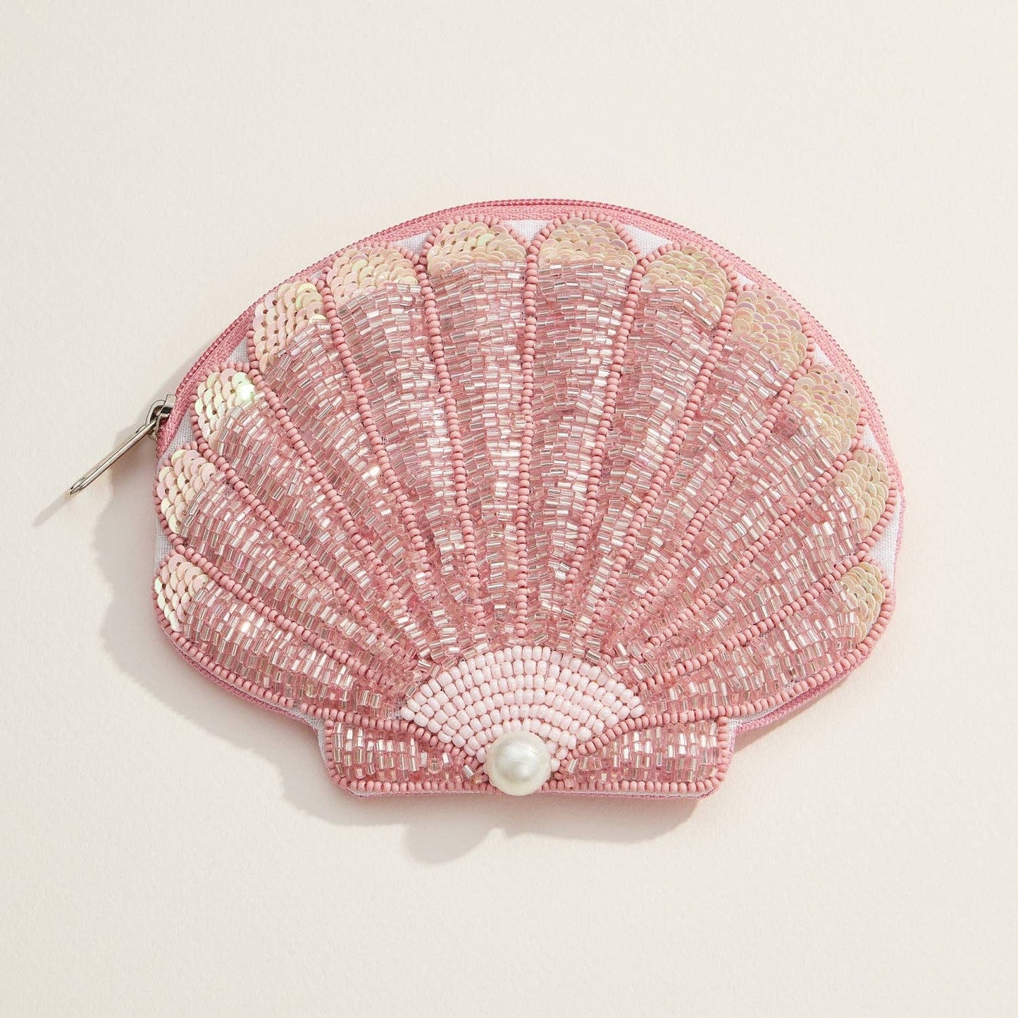 Beaded Shell Pouch with Pearl Accent