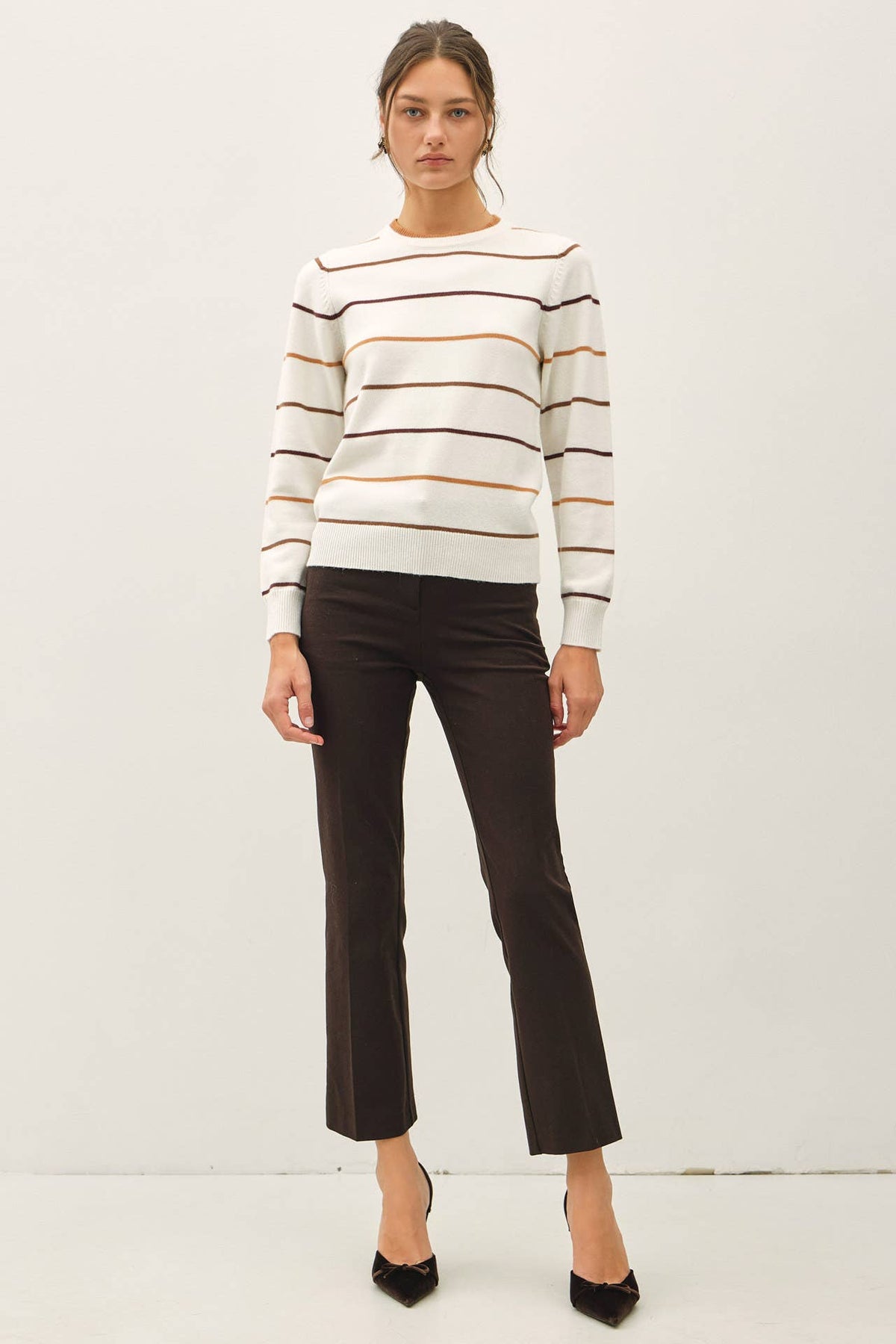 IVORY DOUBLE LAYERED STRIPED SWEATER