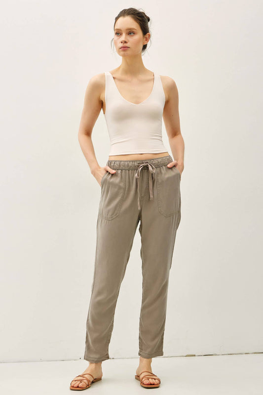 Khaki Tencel Ankle Pants