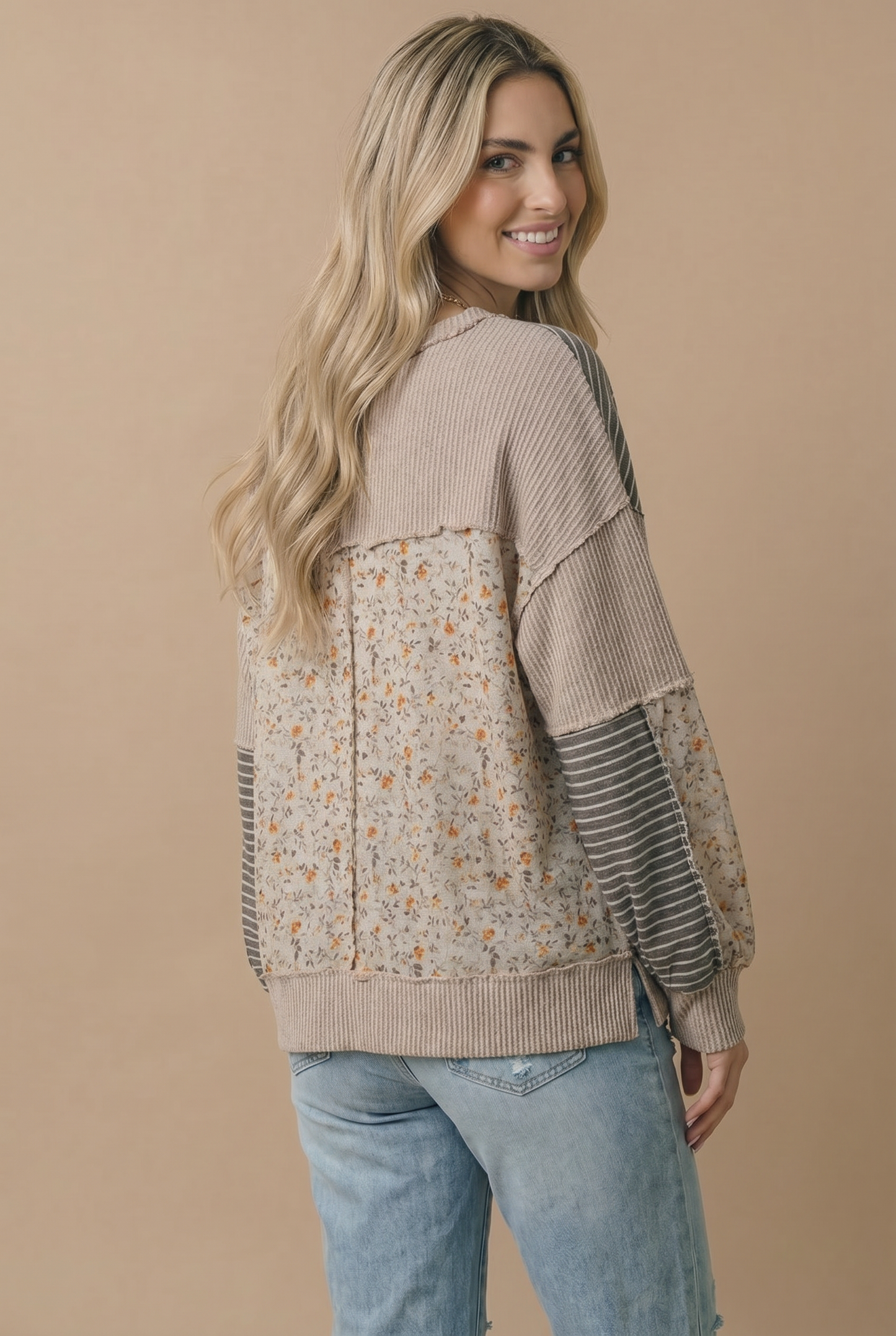 V Neck Color Block Outseam Top