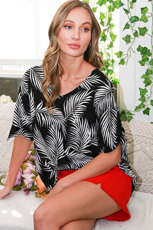 Black Dolman sleeve Tropical blouse