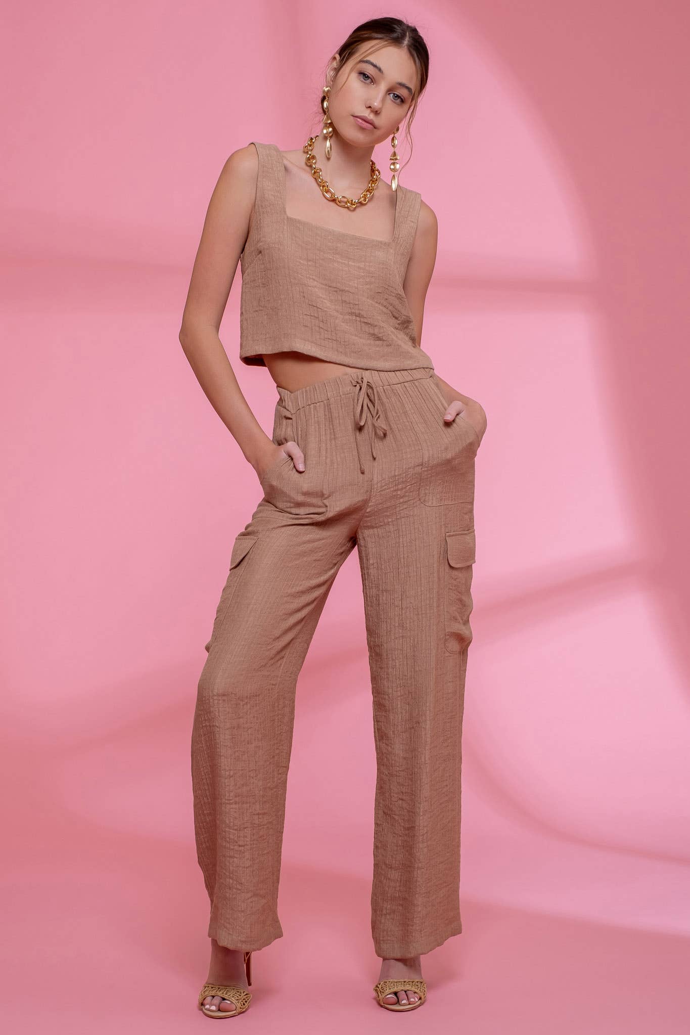 Olive Wide Leg Cargo Pants