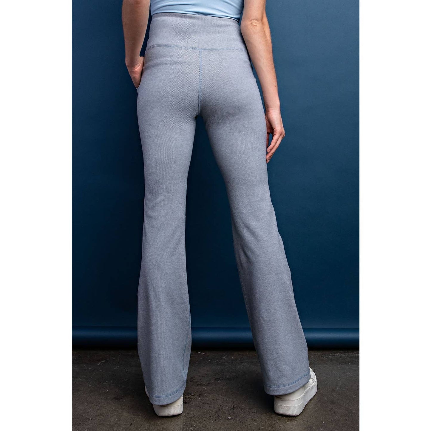 Chambray - Rib Brushed Bell Bottom Pants with Pockets