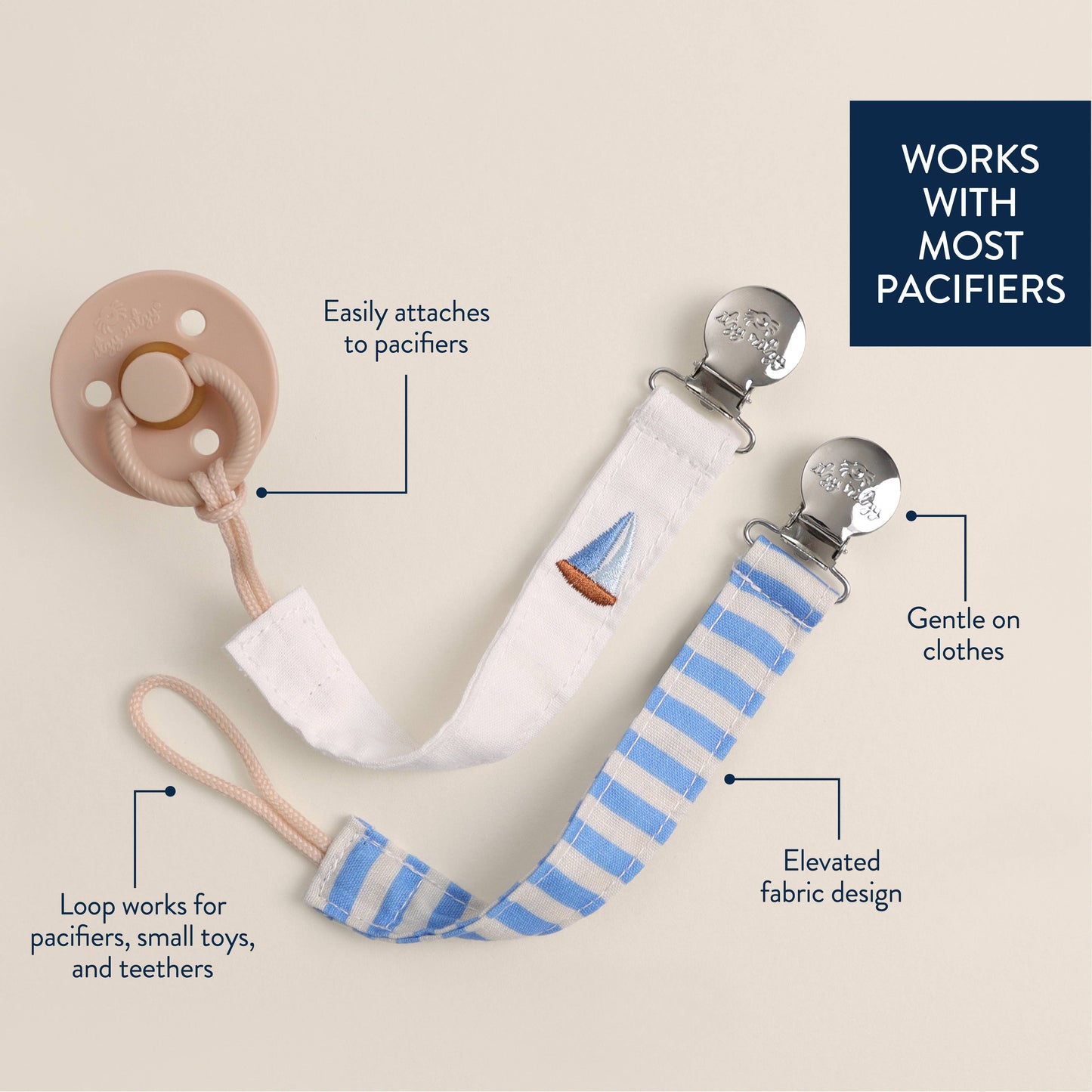 Nautical Itzy Clip™ - Fabric Pacifier Strap