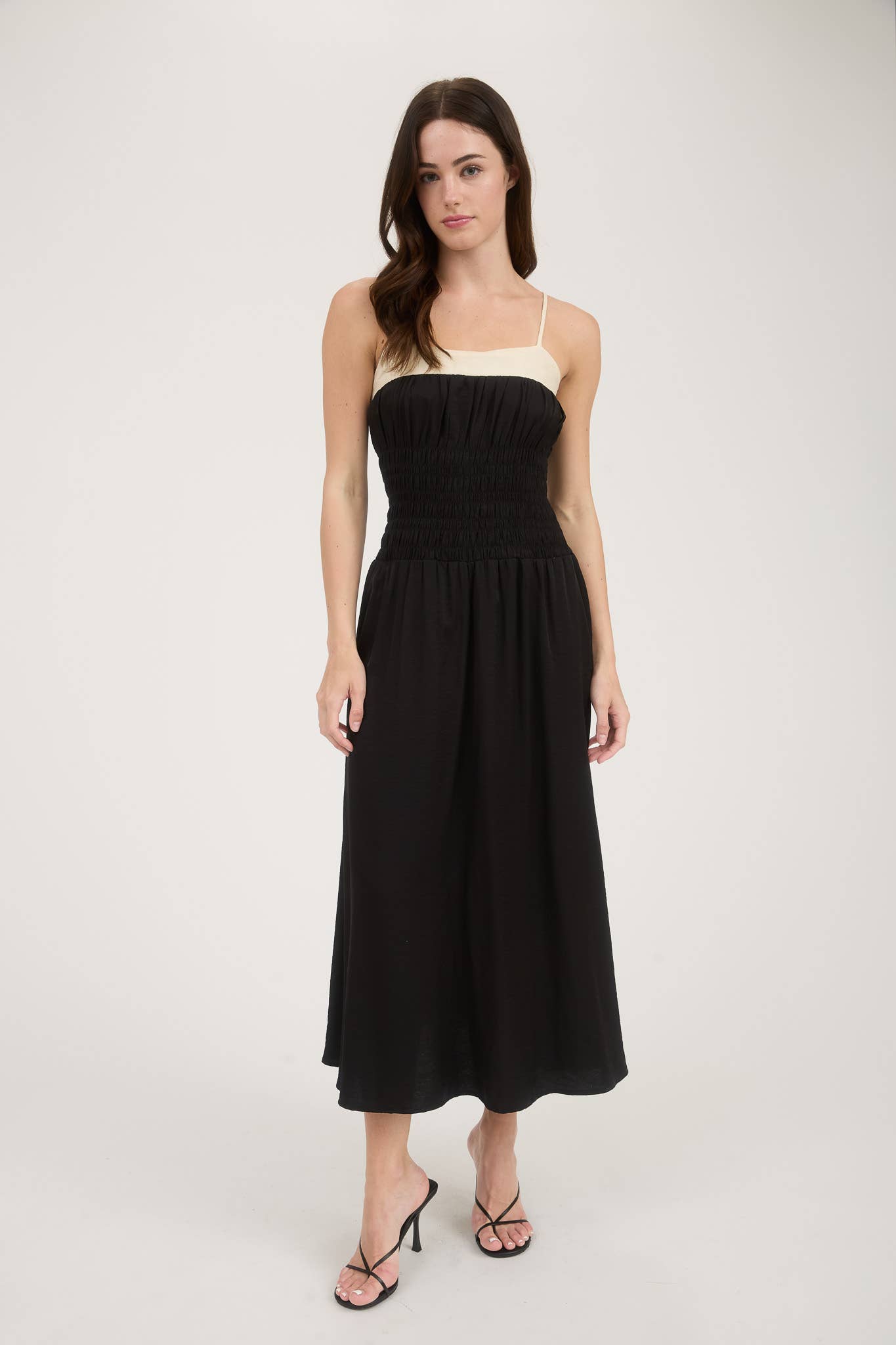 Black Smocked Spaghetti Strap Dress