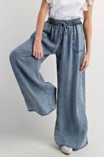 Wide Leg High Waist Chambray Pants