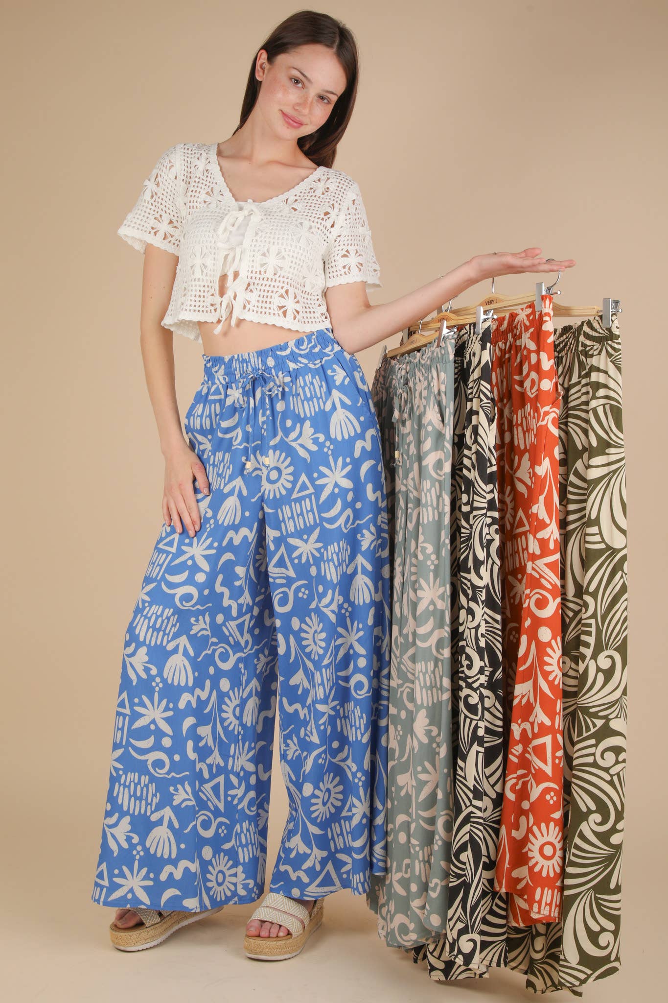 Doodle Print Wide Leg Pants