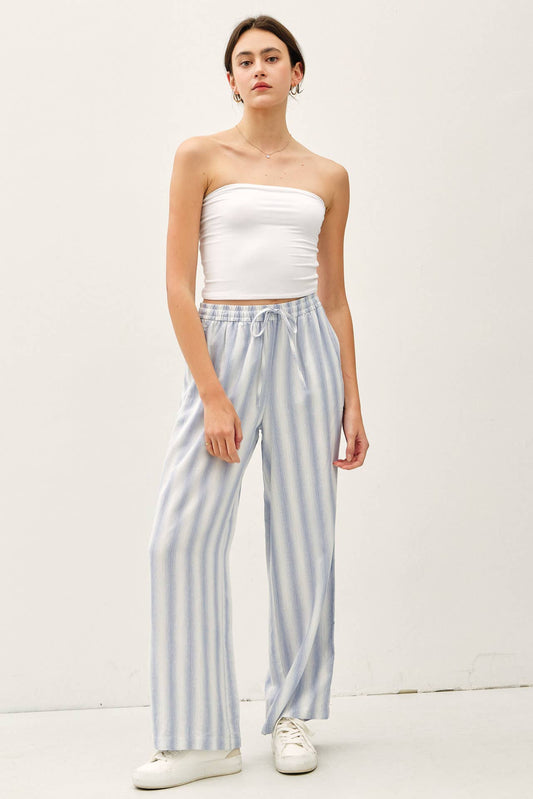 CHAMBRAY STRIPED LINEN PANTS