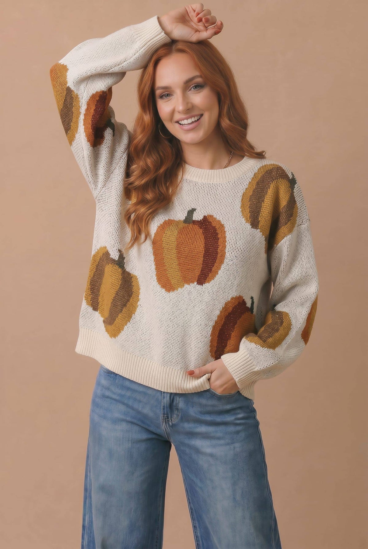 Drop Shoulder Pumpkin Sweater Top