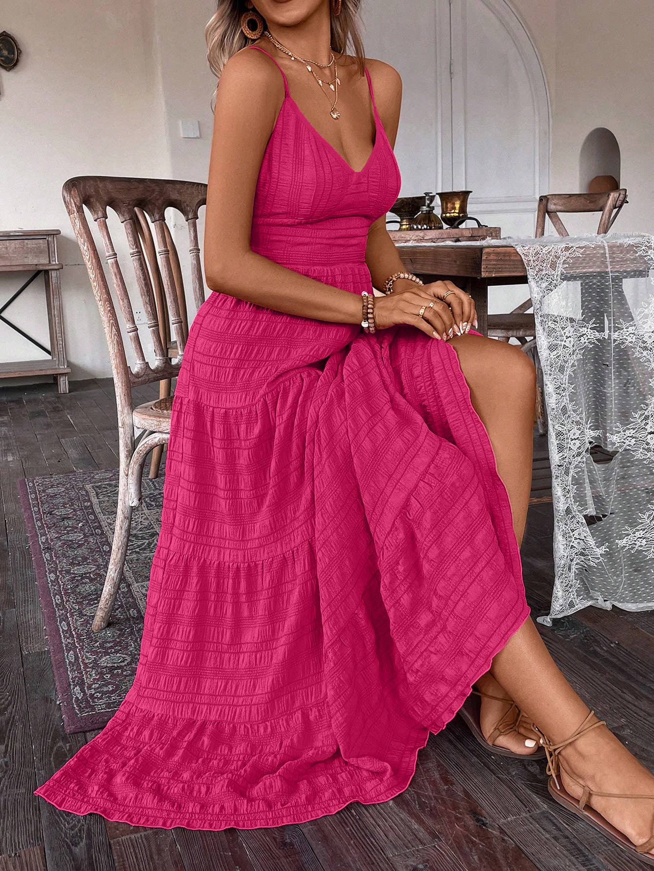 Rose Halter bow lace-up dress