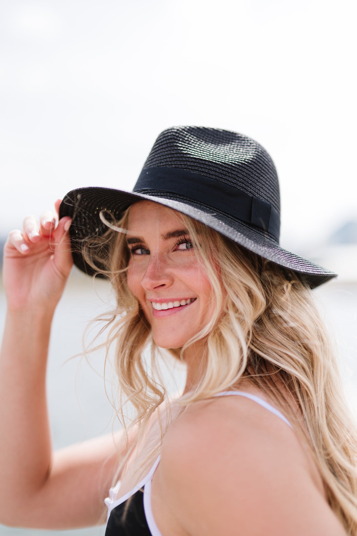 Black Panama Straw Beach Hat