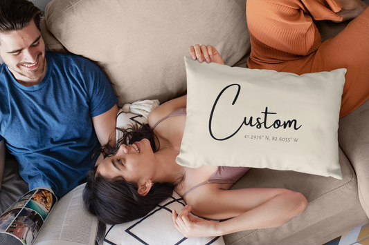 Custom Coordinates Lumbar Pillow - Name your city!