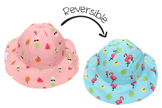 Kids UPF50 Sun Hat - Flamingo/Fruit