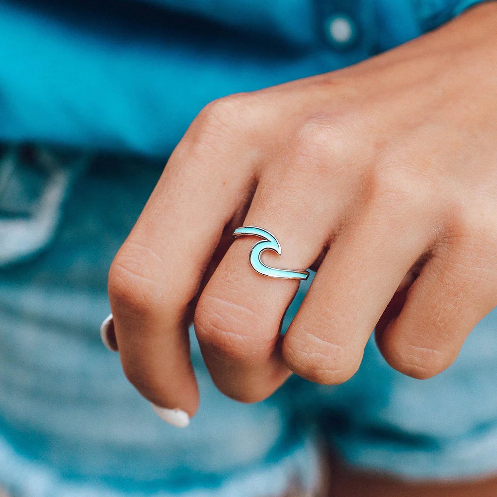 TEAL ENAMEL WAVE RING