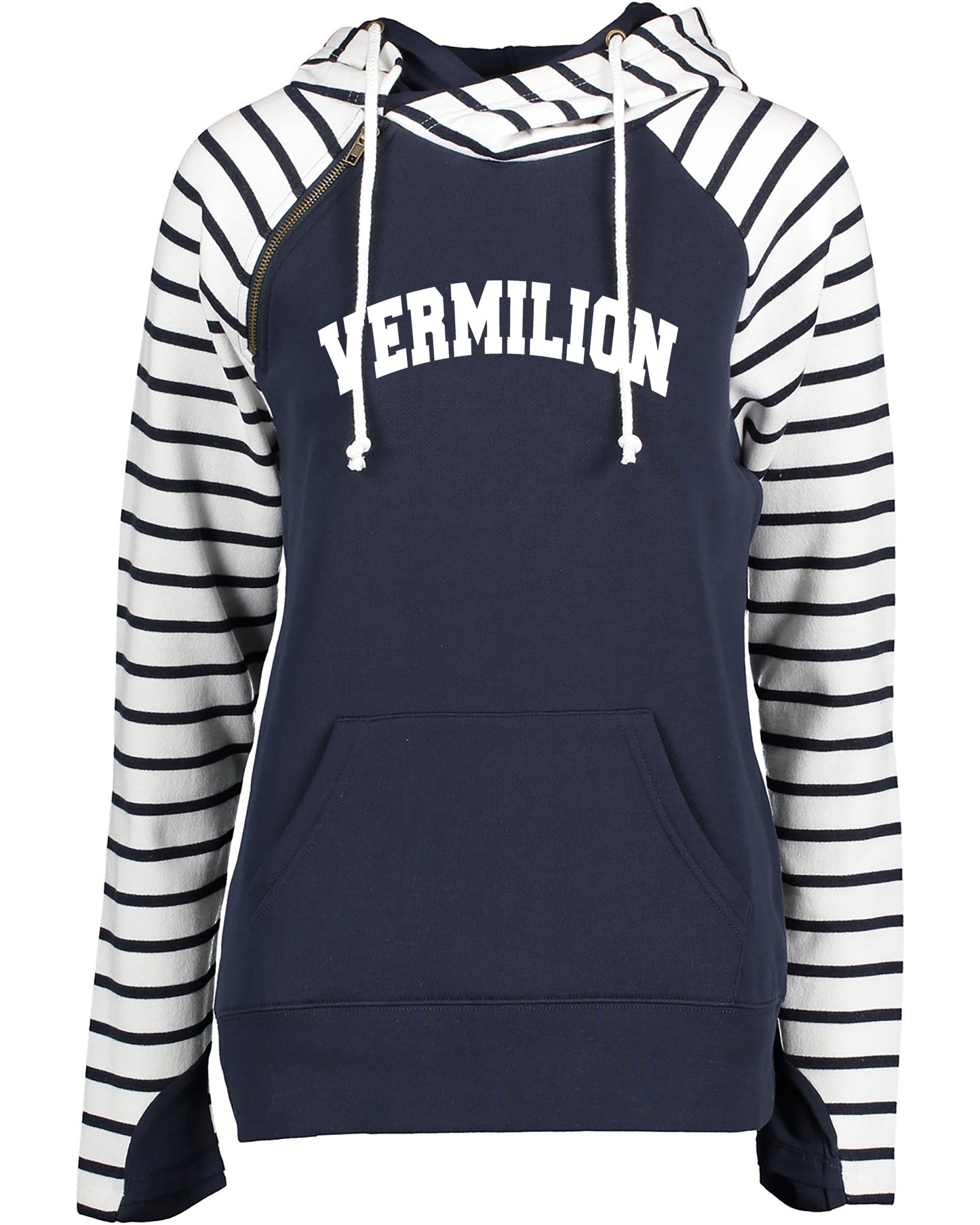 VERMILION STRIPE ZIPPERED HOODIE WITH THUMB HOLES